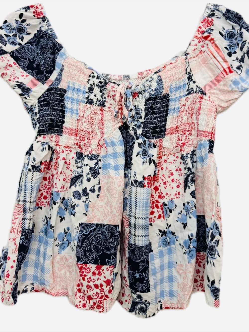 🩷 No Boundaries Patchwork Peasant Top 🇺🇸
